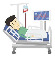 Image showing Man lying in hospital bed vector illustration.