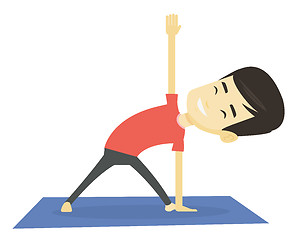 Image showing Man practicing yoga triangle pose.