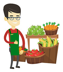 Image showing Friendly supermarket worker vector illustration.