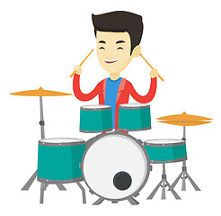 Image showing Man playing on drum kit vector illustration.