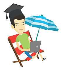 Image showing Graduate lying in chaise lounge with laptop.