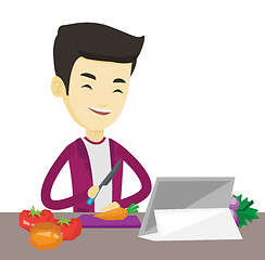 Image showing Man cooking healthy vegetable salad.