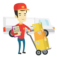 Image showing Delivery courier with cardboard boxes.