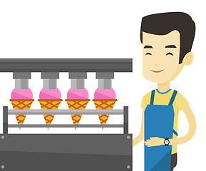 Image showing Worker of factory producing ice-cream.