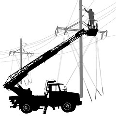 Image showing Electrician, making repairs at a power pole. illustration