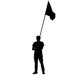 Image showing Black silhouettes of man with flags on white background