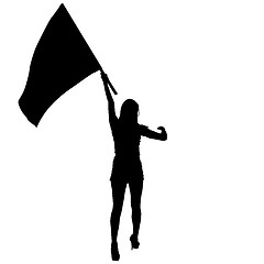 Image showing Black silhouettes of woman with flags on white background
