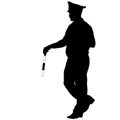 Image showing Black silhouettes of Police officer with a rod on white background