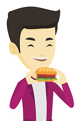 Image showing Man eating hamburger vector illustration.