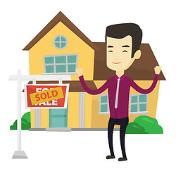 Image showing Real estate agent with sold placard.