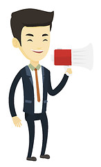 Image showing Business man speaking into megaphone.