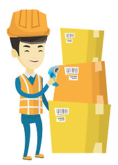 Image showing Warehouse worker scanning barcode on box.