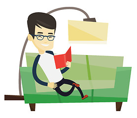 Image showing Man reading book on sofa vector illustration.