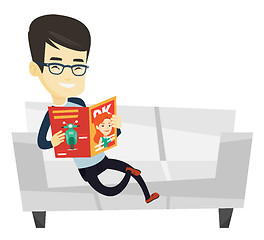 Image showing Man reading magazine on sofa vector illustration