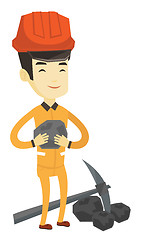 Image showing Miner holding coal in hands vector illustration.