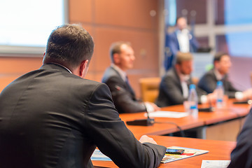 Image showing Company managemant taking decisions at board room.