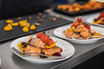 Image showing Salmon steak grilled with peppers