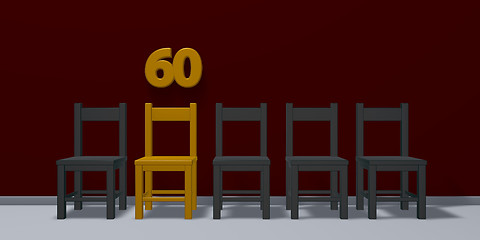 Image showing number sixty and row of chairs - 3d rendering