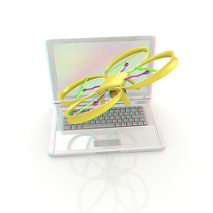 Image showing Drone and laptop. 3D render. Anaglyph. View with red/cyan glasse