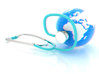 Image showing stethoscope and globe.3d illustration. Anaglyph. View with red/c