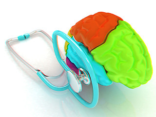 Image showing stethoscope and brain. 3d illustration. Anaglyph. View with red/