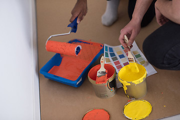 Image showing painters prepare color for painting