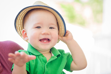 Image showing Portrait of A Happy Mixed Race Chinese and Caucasian Baby Boy We