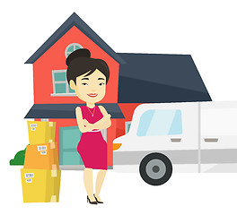 Image showing Woman moving to house vector illustration.