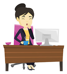 Image showing Tired employee yawning in office.