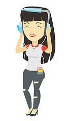 Image showing Young woman in headphones listening to music.