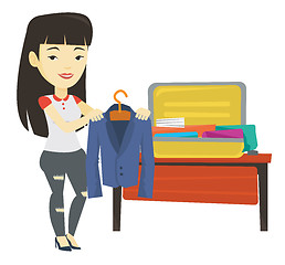 Image showing Young woman packing suitcase vector illustration