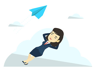 Image showing Business woman lying on cloud vector illustration.