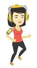 Image showing Woman running with earphones and smartphone.