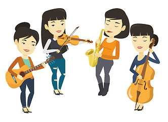 Image showing Band of musicians playing on musical instruments.