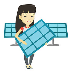 Image showing Woman holding solar panel vector illustration.