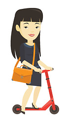 Image showing Woman riding kick scooter vector illustration.