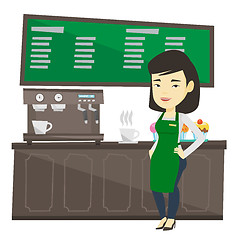 Image showing Barista standing near coffee machine.