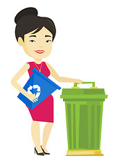 Image showing Woman with recycle bin and trash can.