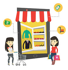 Image showing Two women doing shopping online.