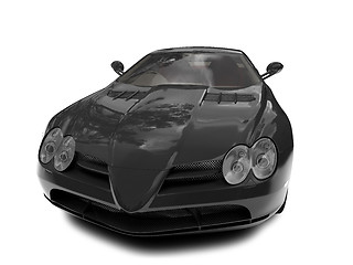 Image showing isolated black super car front view 01