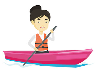 Image showing Sportswoman riding in kayak vector illustration.