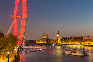 Image showing London Eye, Big Ben and Houses of parliament in London, UK.