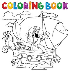 Image showing Coloring book boat with pirate monkey