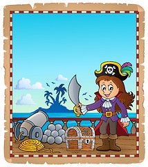 Image showing Parchment with pirate girl on ship