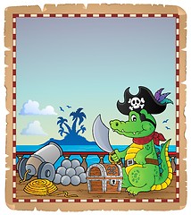 Image showing Parchment with pirate crocodile on ship