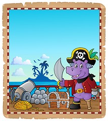 Image showing Parchment with pirate hippo on ship