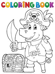 Image showing Coloring book pirate hippo image 1