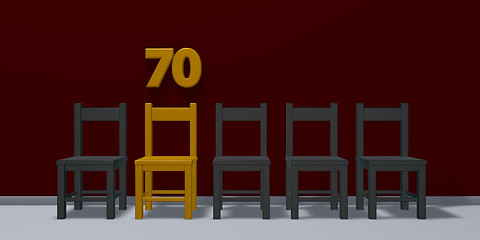 Image showing number seventy and row of chairs - 3d rendering