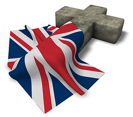 Image showing christian cross and flag of the United Kingdom of Great Britain and Northern Ireland - 3d rendering