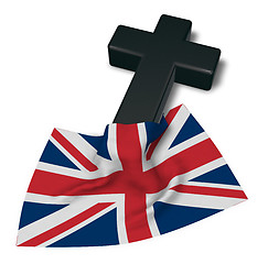 Image showing christian cross and flag of the United Kingdom of Great Britain and Northern Ireland - 3d rendering